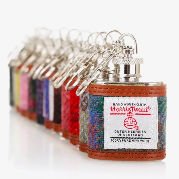 🟥GONE🟥 🆕NWOT Harris Tweed Wool x Leather Stainless Steel Keyring Flask - Picture 5 of 12
